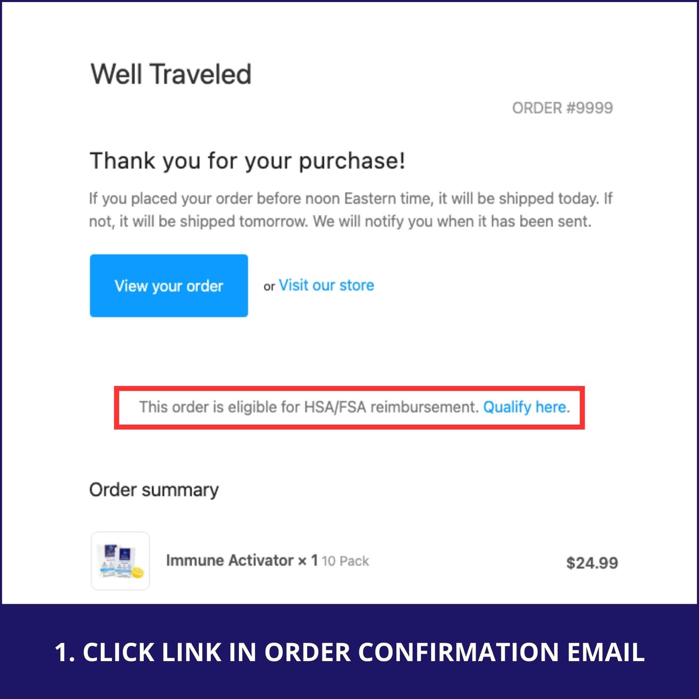 screenshot click link in order confirmation email