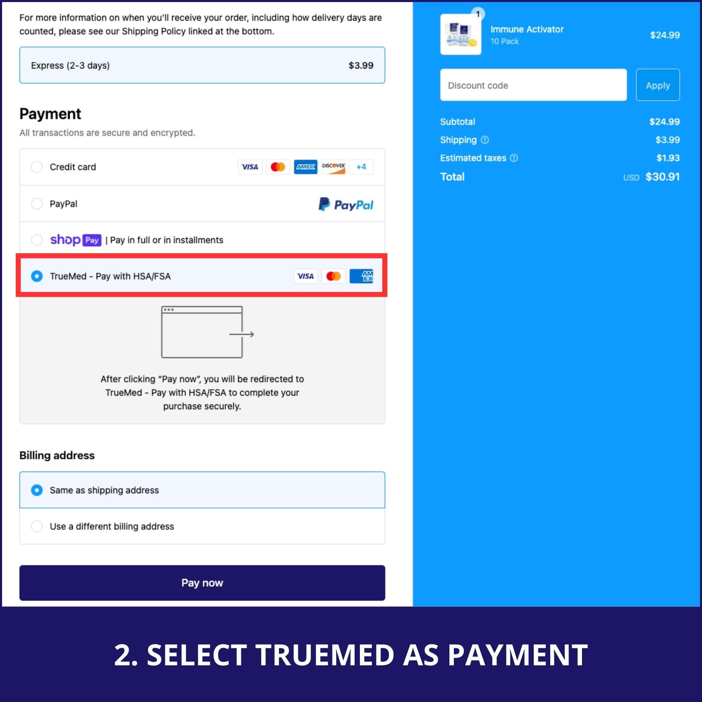 screenshot select truemed as payment