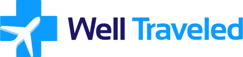 well traveled logo with plane and cross